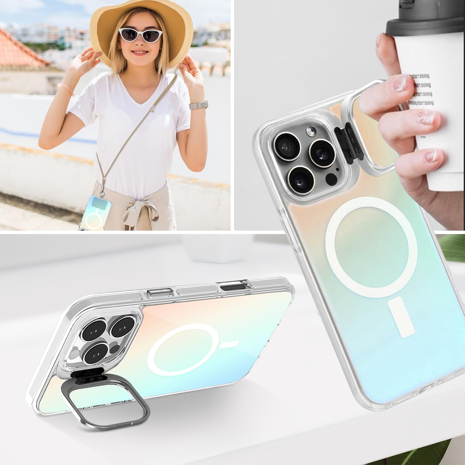 ZORBES Back Case Cover for iPhone 16 Pro with Foldable Camera Guard and Magnetic Lock | Color Changing PC and TPU Shockproof Design