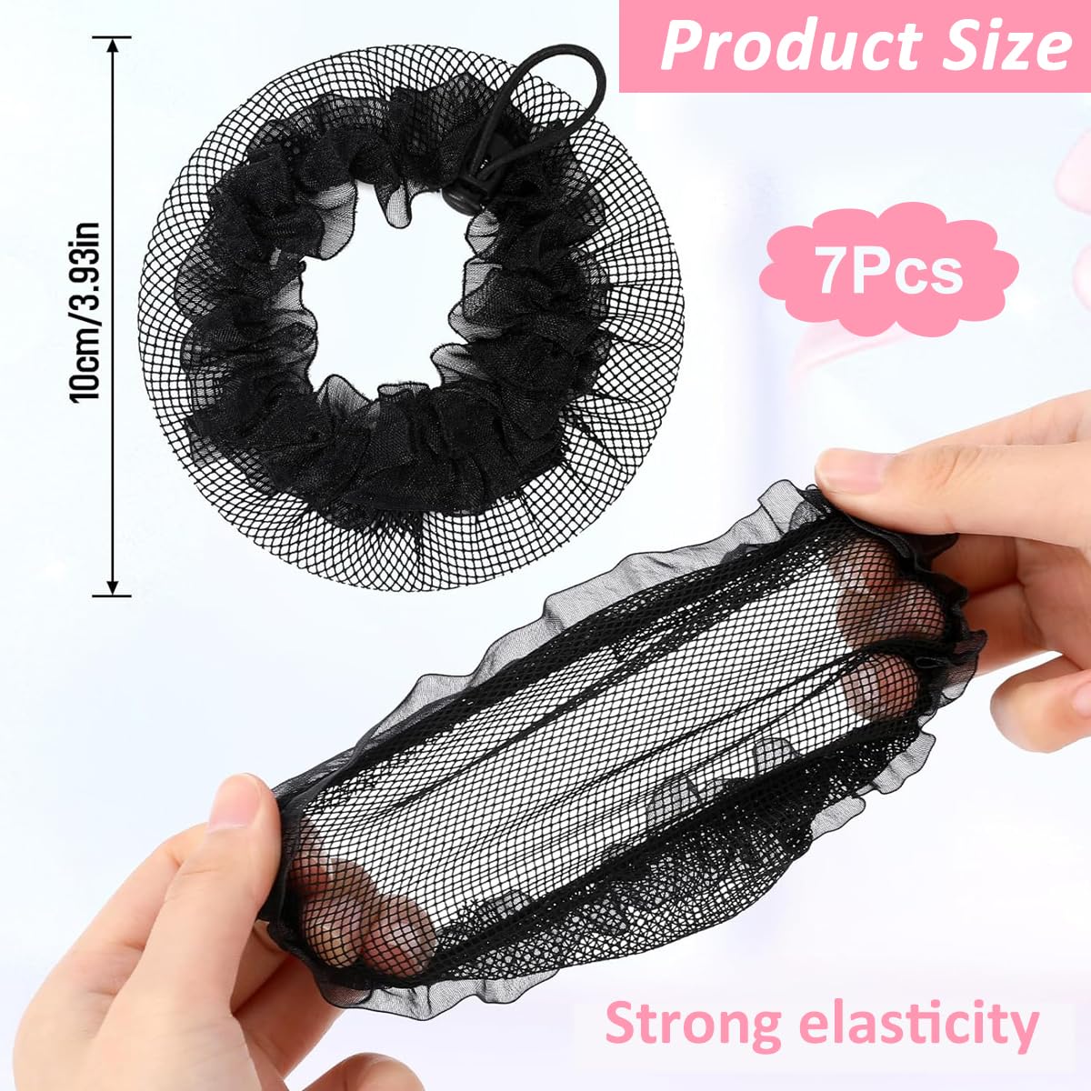 MAYCREATE Hair Buns for Women Girls 7 Pcs with Adjustable Buckle Mesh Net | Lace Brim Cover