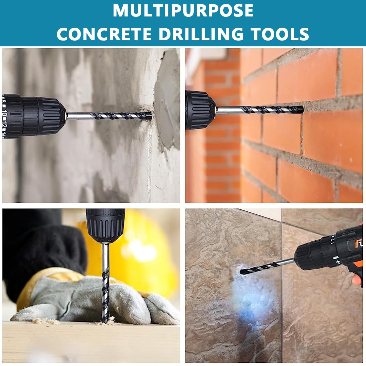 Serplex Concrete Drill Bit Set for Wood Plastic and Masonry featuring Twist Triangle Tip | 5PCS 6 8 10 12mm Tungsten Carbide