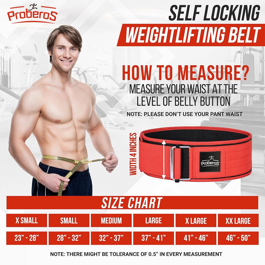 Proberos® Weight Lifting Belt Workout belt Protective Waist Belt Adjustable Wide Waist Belt for Men Women Nylon Webbing Fitness Waist Belt for Work Out, Running, Weight Lifting, Yoga, Cross Fit, L