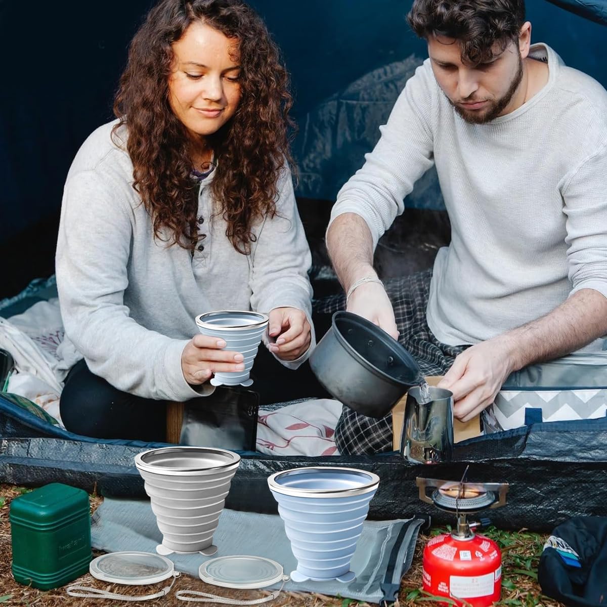 HASTHIP Collapsible Cup for Travel and Camping featuring 2 Pack 180ml Foldable Silicone Design