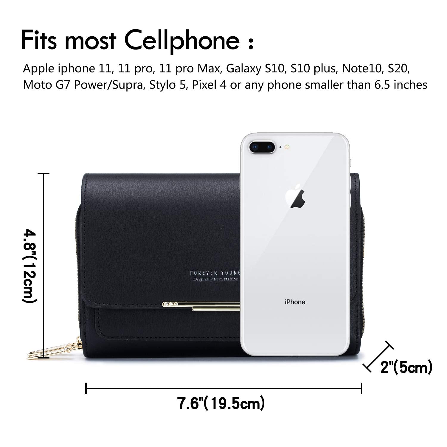 PALAY Crossbody Bag for Women featuring Double Layer Zipper 7.6×4.8×2 in Black PU | Adjustable Strap Purse