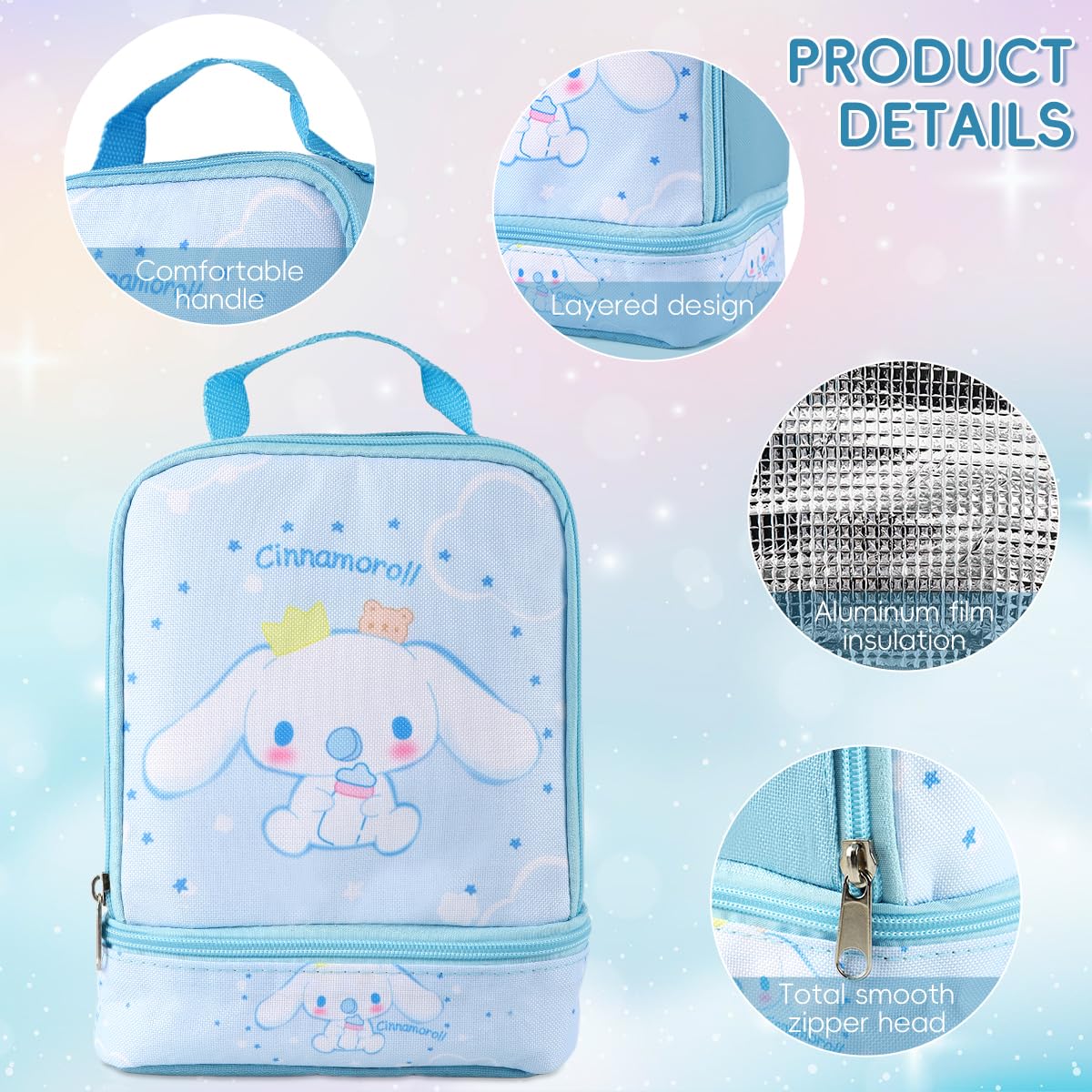 HASTHIP Student Lunch Bag for School and Picnic with Double Layer Insulation 18x10x24cm | Waterproof 600D Oxford Kawaii Cinnamon Design