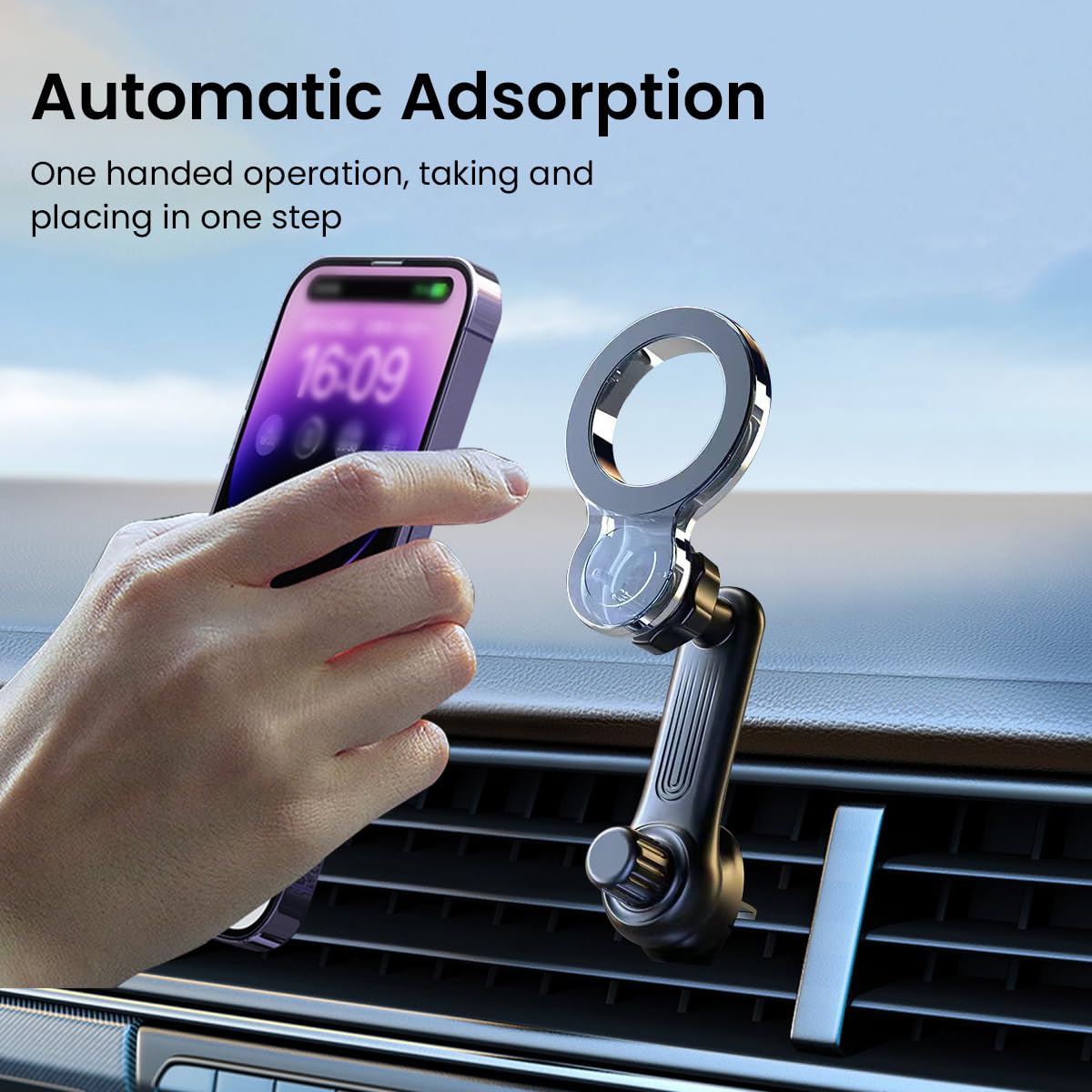 STHIRA Car Mobile Holder for MagSafe with 360° Rotatable Arm and Enhanced Steel Hook | Universal Vent Mount for iPhone 15 to 12