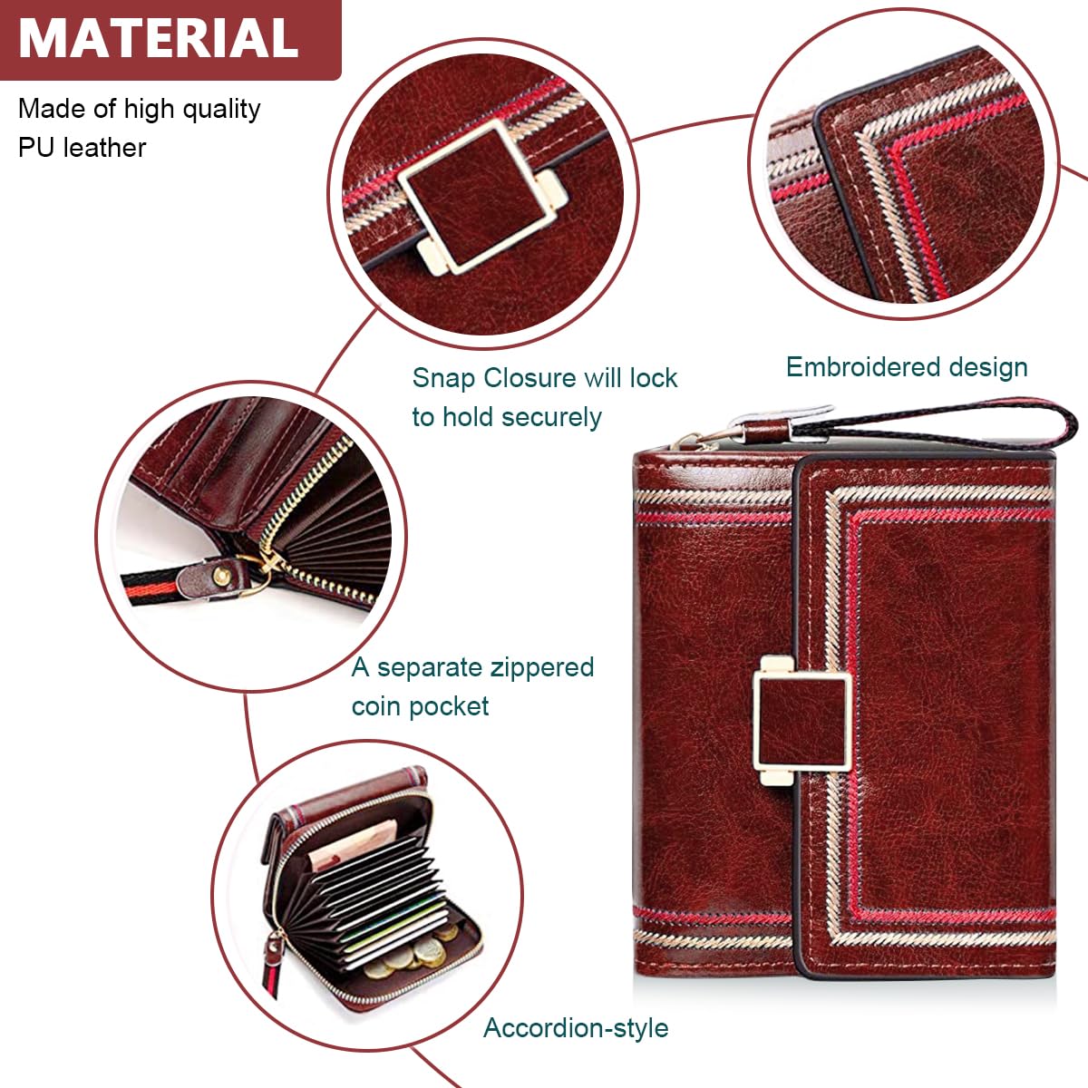 PALAY® Women Purse PU Leather Wallet Card Bag for Women RFID Card Bag Vintage Burgundy Red Women Wallet Clutch Bag Gift for Women