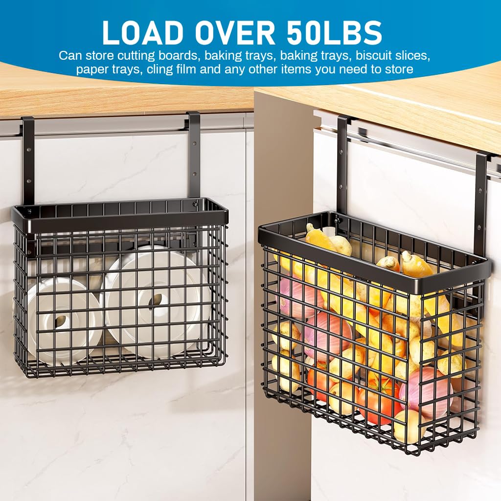 Supvox Under Sink Kitchen Organizer for Cabinet Door Storage with Towel Bar | Carbon Steel Hanging Basket for Kitchen and Bathroom