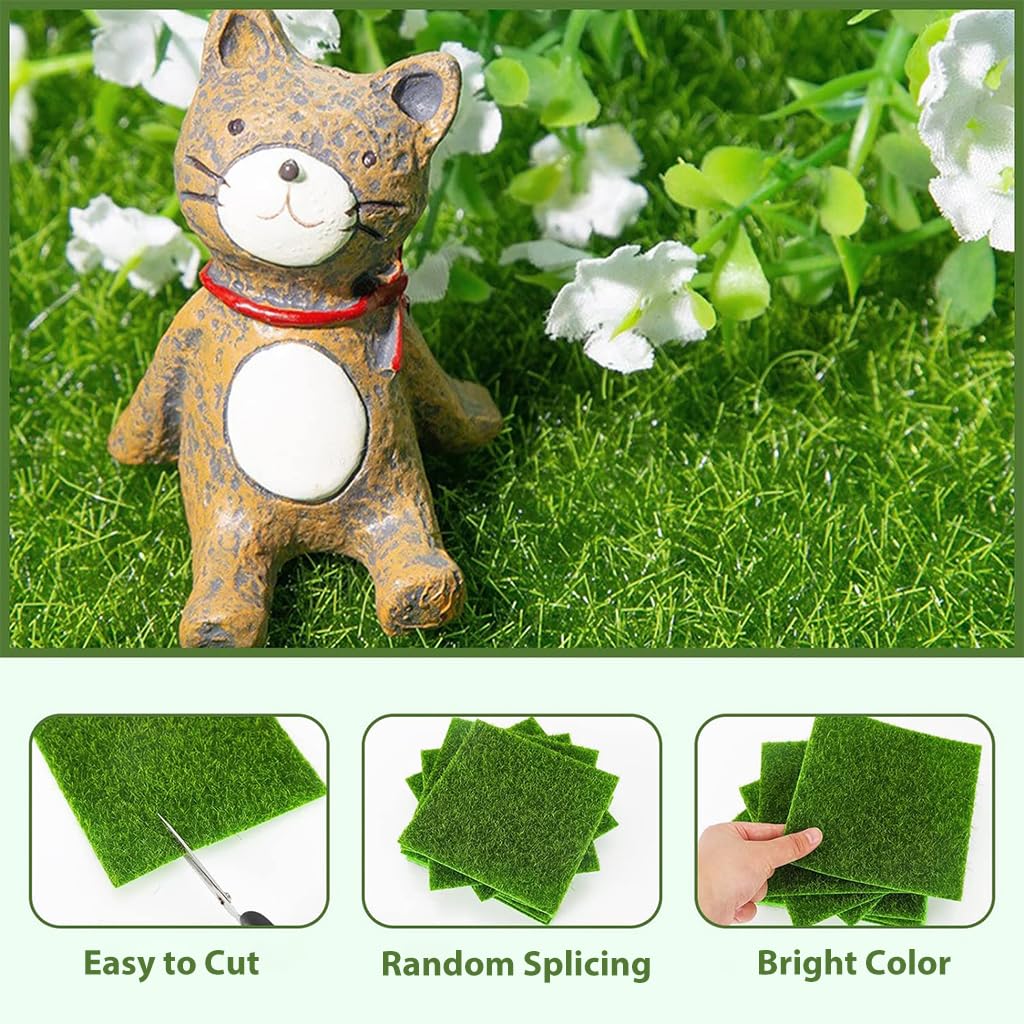 HASTHIP Miniature Fairy Garden Ornaments for DIY Crafting with 24 pcs Set featuring 6×6 in Grass & 4 in White Fences | Ideal for Dollhouse and Home Décor