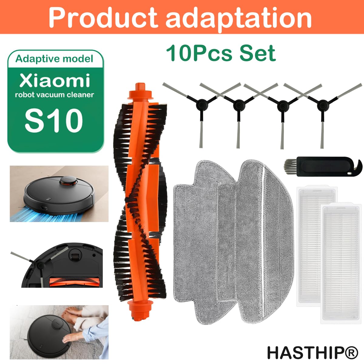 Verilux Sweeping Robot Accessories Set Compatible for Robot Vacuum S10, Replacement Spare Parts Accessories, Main Side Brush Filter Mop Cloth