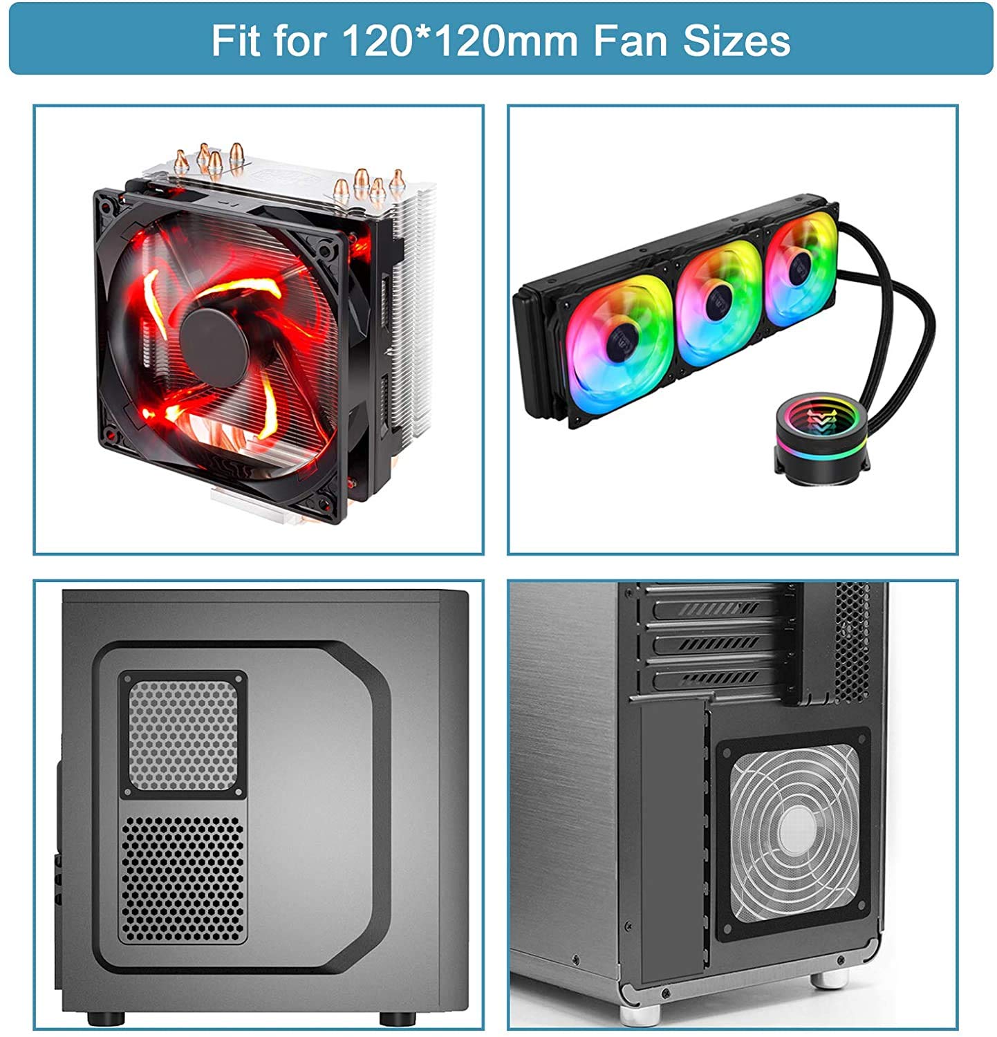 HASTHIP Desktop Mesh Fan Filter for 120mm PC Case featuring Wave Folded Aluminum and Stainless Mesh | Easy to Clean Dust Guard