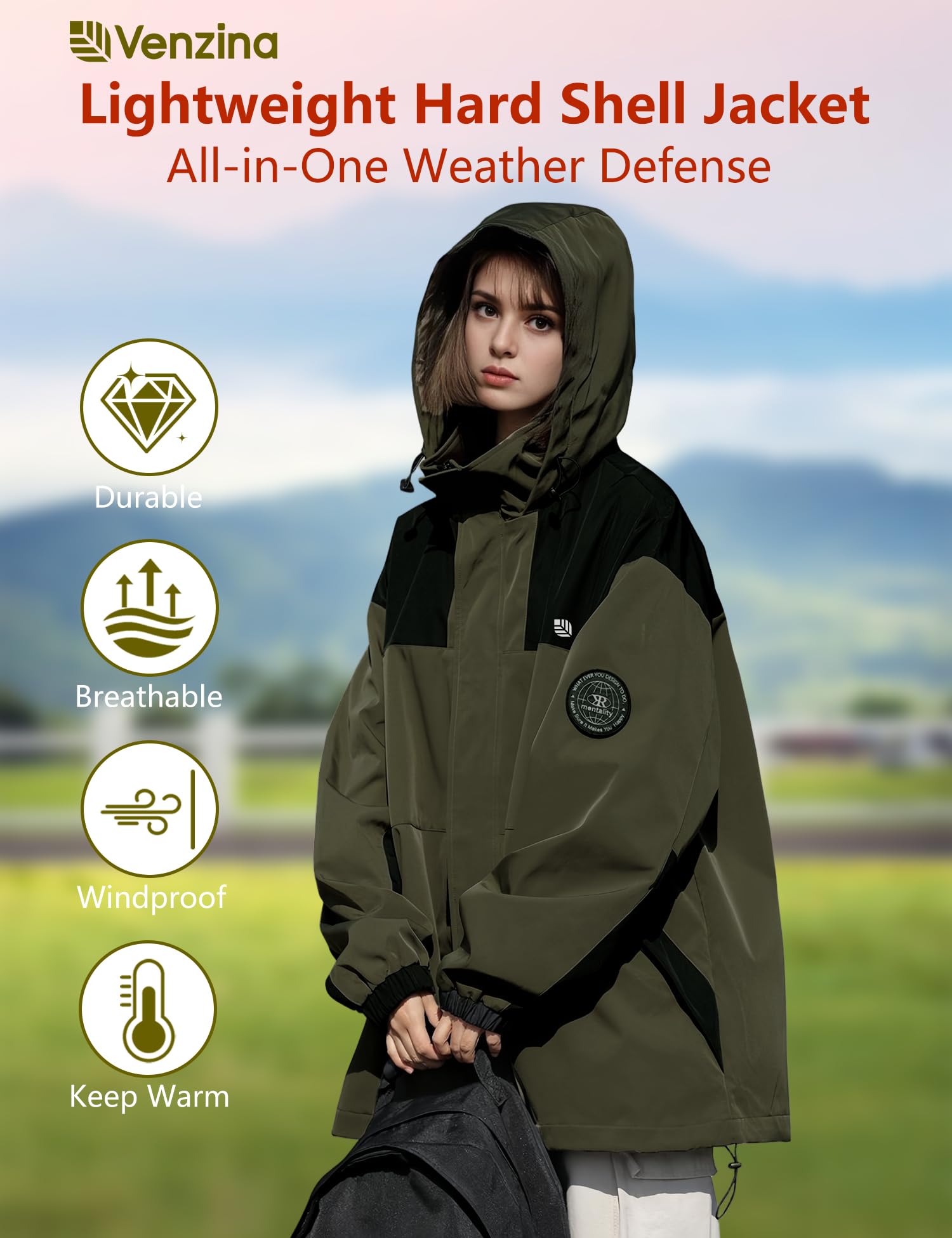 Venzina Women's Softshell Jacket for Hiking and Travel with Waterproof Windproof Fabric | Green Outdoor Layer