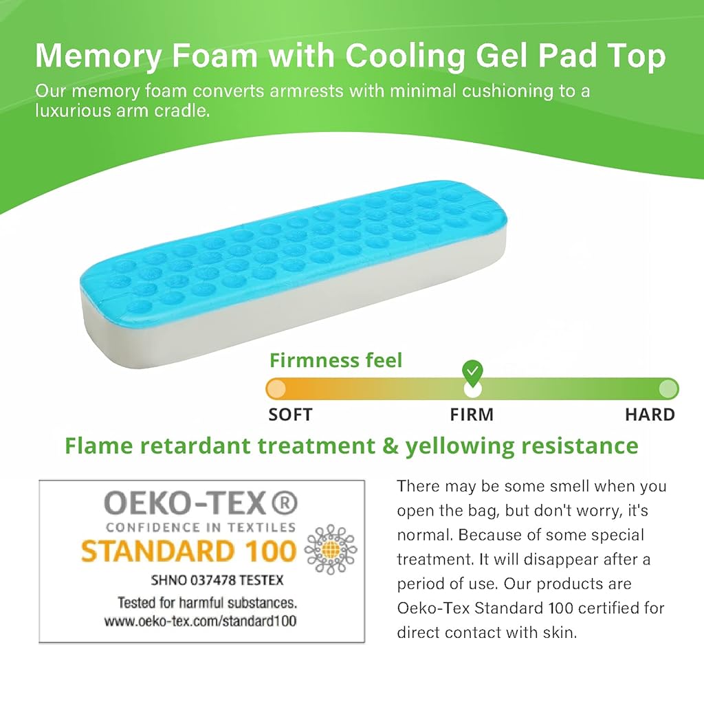 HANNEA® 6PCS Chair Armrest Pads Ergonomic Memory Foam Elbow Pillow Pressure Relief Office Chairs Gaming Cover Support Thick Cooling Gel Rest