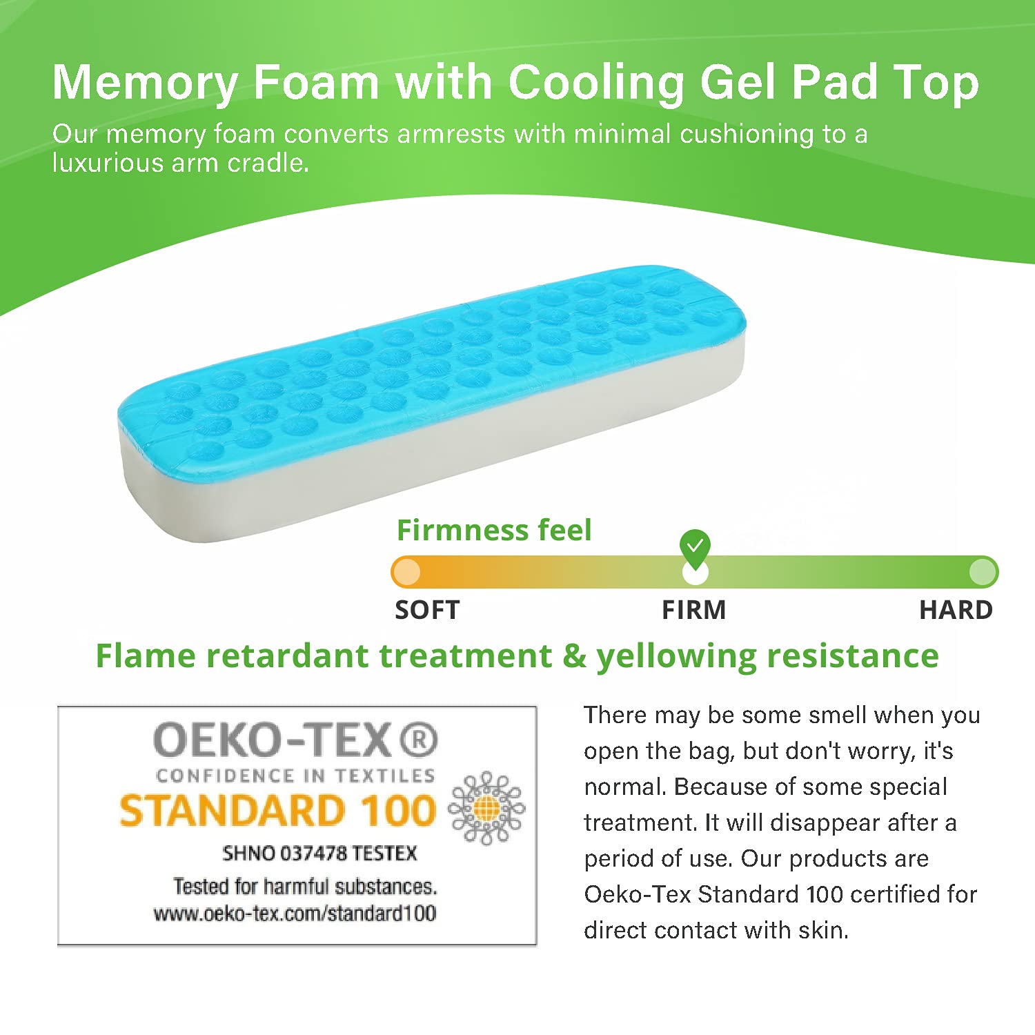 MAYCREATE Chair Armrest Pads for Office and Gaming Chair 25×7.5×3cm with Cooling Gel | Memory Foam Elbow Cushion