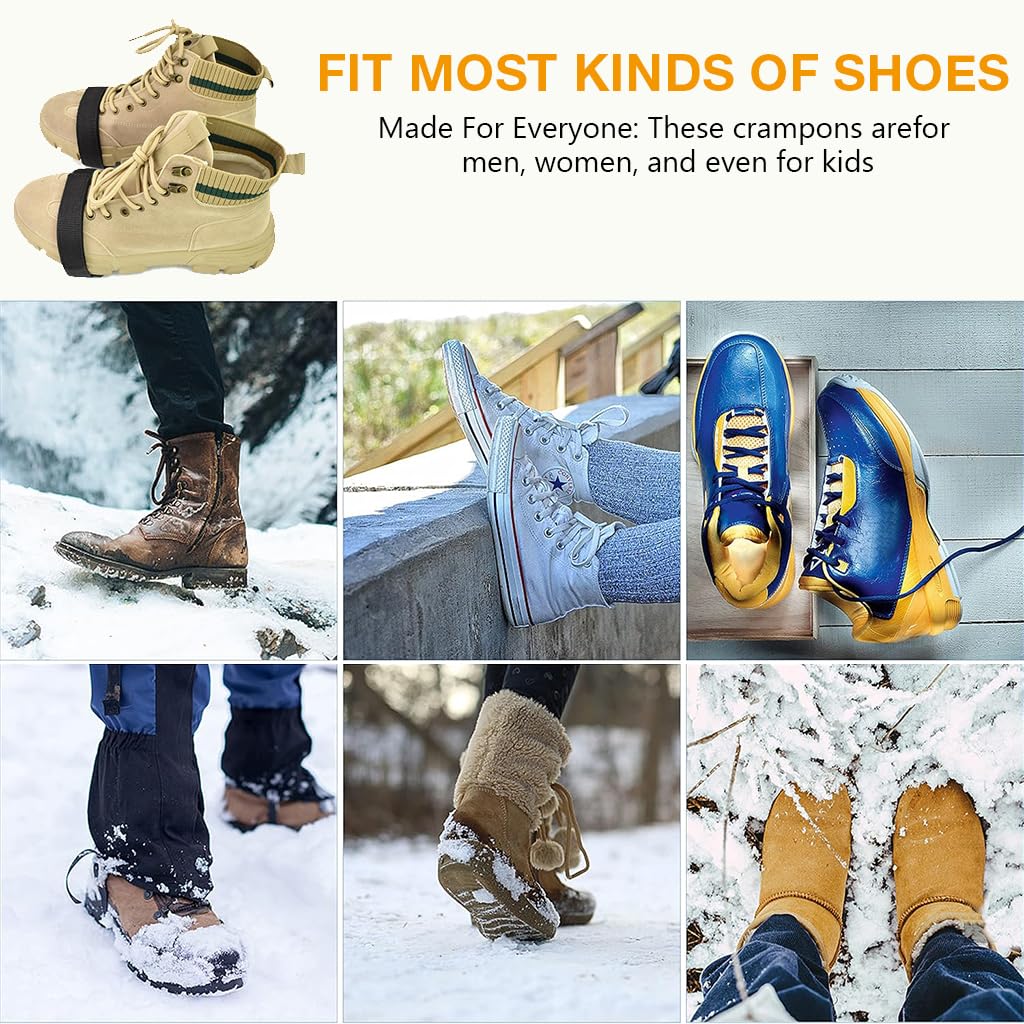 GUSTAVE Ice Cleats for Shoes and Boots with 14 Silicone Spikes featuring Rotatable Design | Ideal for Winter Walking and Hiking