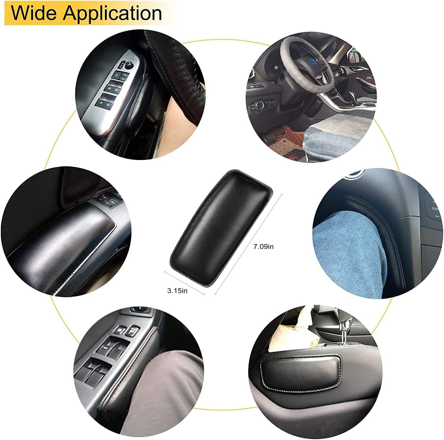 STHIRA Leather Car Knee Cushion Pad for Console and Door | 4pcs 7.08×3.15×1.10 in Self Adhesive Design