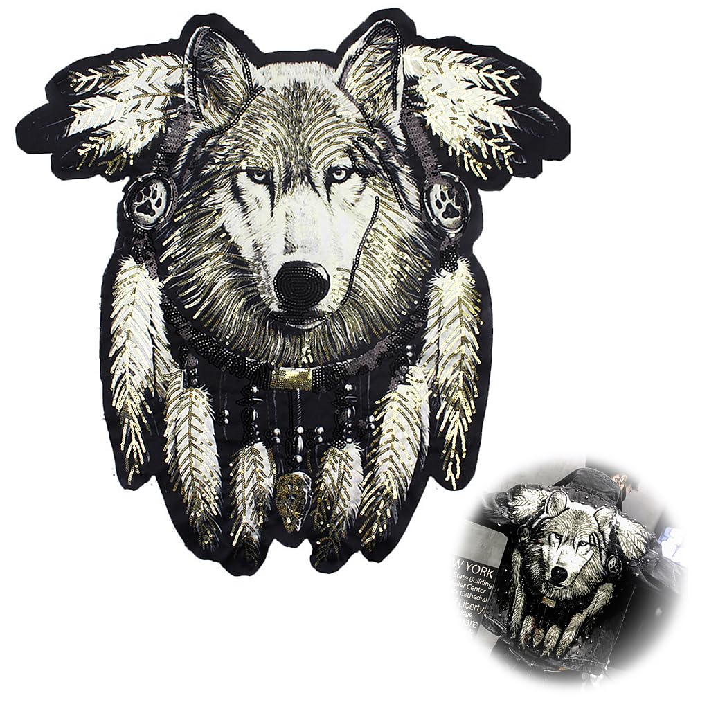 ZIBUYU® Iron-on Embroidered Animal Patch for Clothing, Wolf Iron On/Sew On Patches Applique Repair Patch DIY Craft Accessories for Clothes Jacket Jeans Dress Backpacks, 60x59.5cm