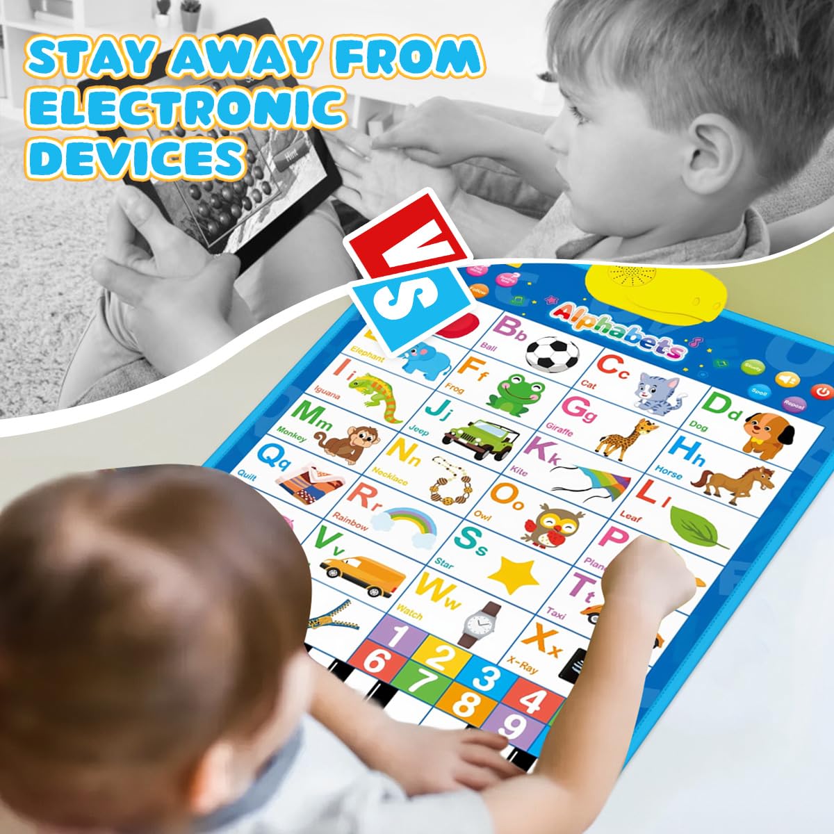 PATPAT Intelligent Book for Kids with Audio Alphabet Learning 41x55.5 cm | Blue Toddler Toy
