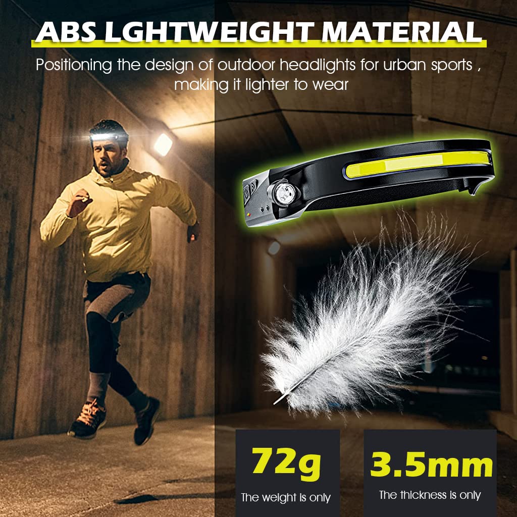 ELEPHANTBOAT LED Headlamp for Running and Camping featuring Dual Light Design 600 Lumens | USB Rechargeable Motion Sensor