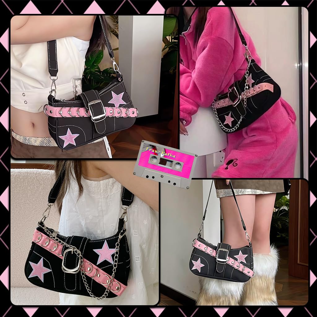 PALAY Shoulder Bag for Girls with Chain Strap and Zipper Closure 23x7x13cm | Chic Y2K Style