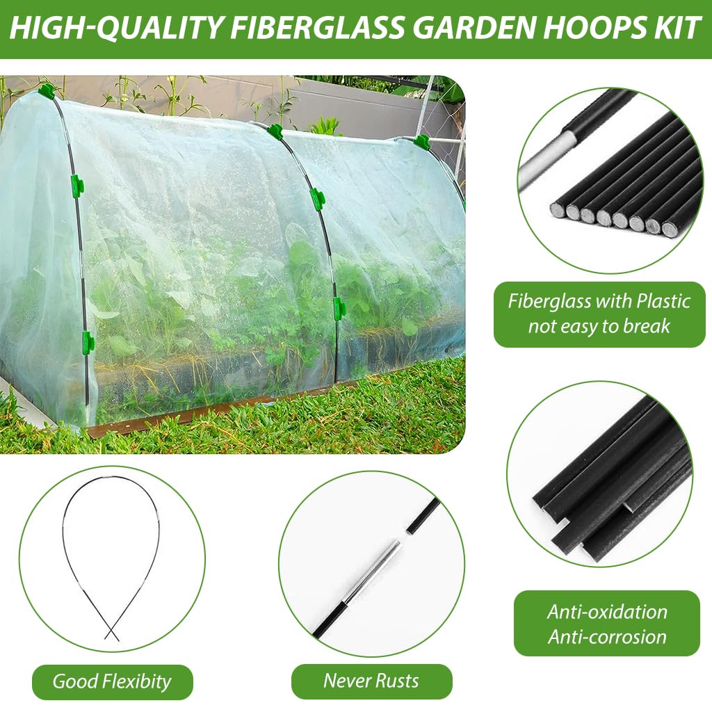HASTHIP Tunnel Kit for Greenhouse and Garden Beds with 30pcs Bendable Fiberglass Hoops | Easy Assembly Frame for Plant Protection