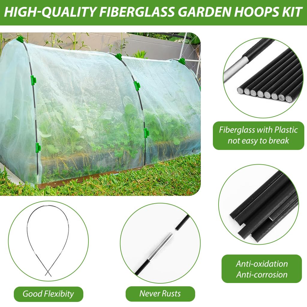 HASTHIP® 30Pcs Greenhouse Hoops Kits for Greenhouse, Vegetable Land with Assemble Kit, Reusable Rust Free Grow Tunnel Hoops Frame for for Vegatable Land, Garden, Planting Land