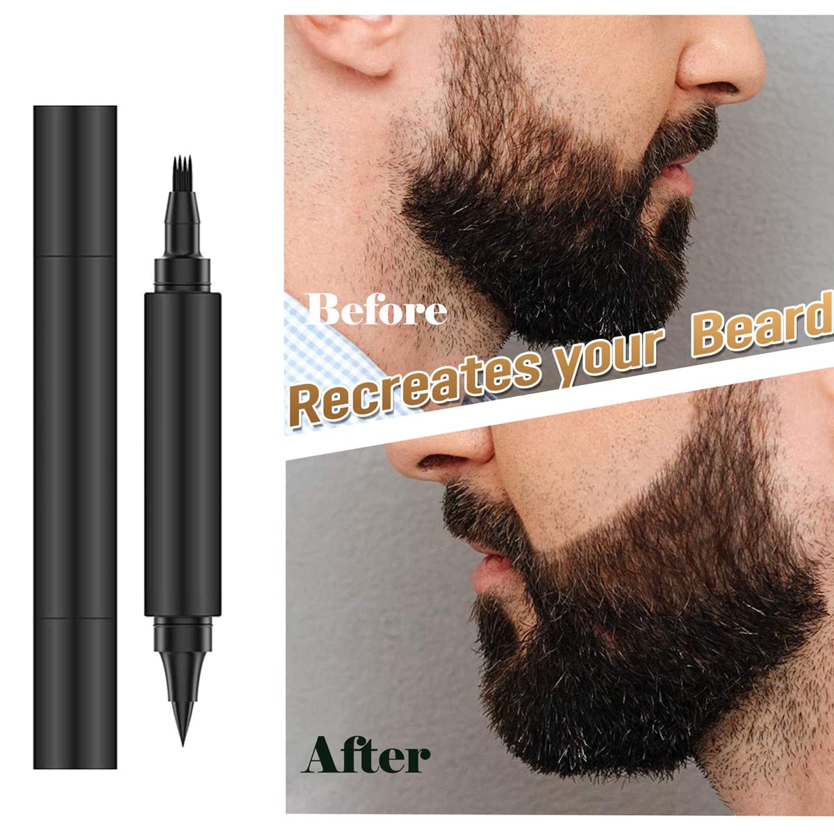 MAYCREATE® Beard Pencil Filler Barber Styling Pen with 2 Pen Nibs, 1 Brush, Waterproof Proof Beard Pencil Filler, Sweat Proof Natural Shaping Up for Beard, Moustache & Eyebrows