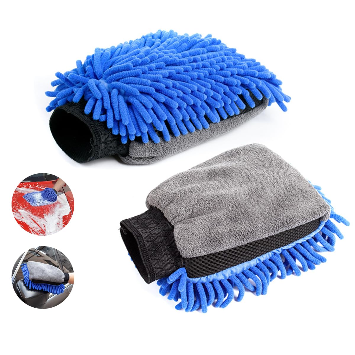 STHIRA Car Wash Gloves 2Pcs for Detailing with Double Sided Design and Chenille Microfiber | Scratch Free Cleaning for Cars and Home