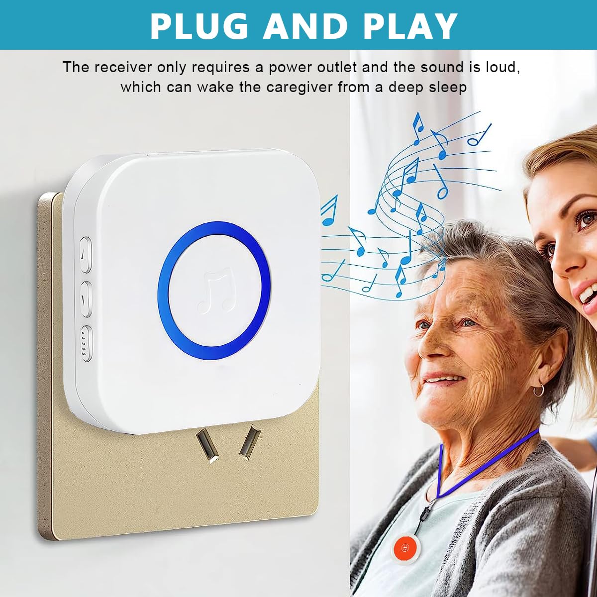 Supvox Wireless Call Buttons for Elderly Monitoring with 1148 ft Range and LED Flash Alert | 2 Transmitters and 1 Receiver