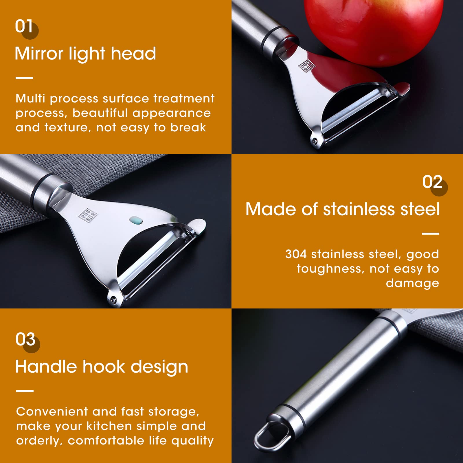 ZIBUYU Peeler for Vegetables and Fruits with Sharp Straight Blade and Comfort Grip | 304 Stainless Steel Body