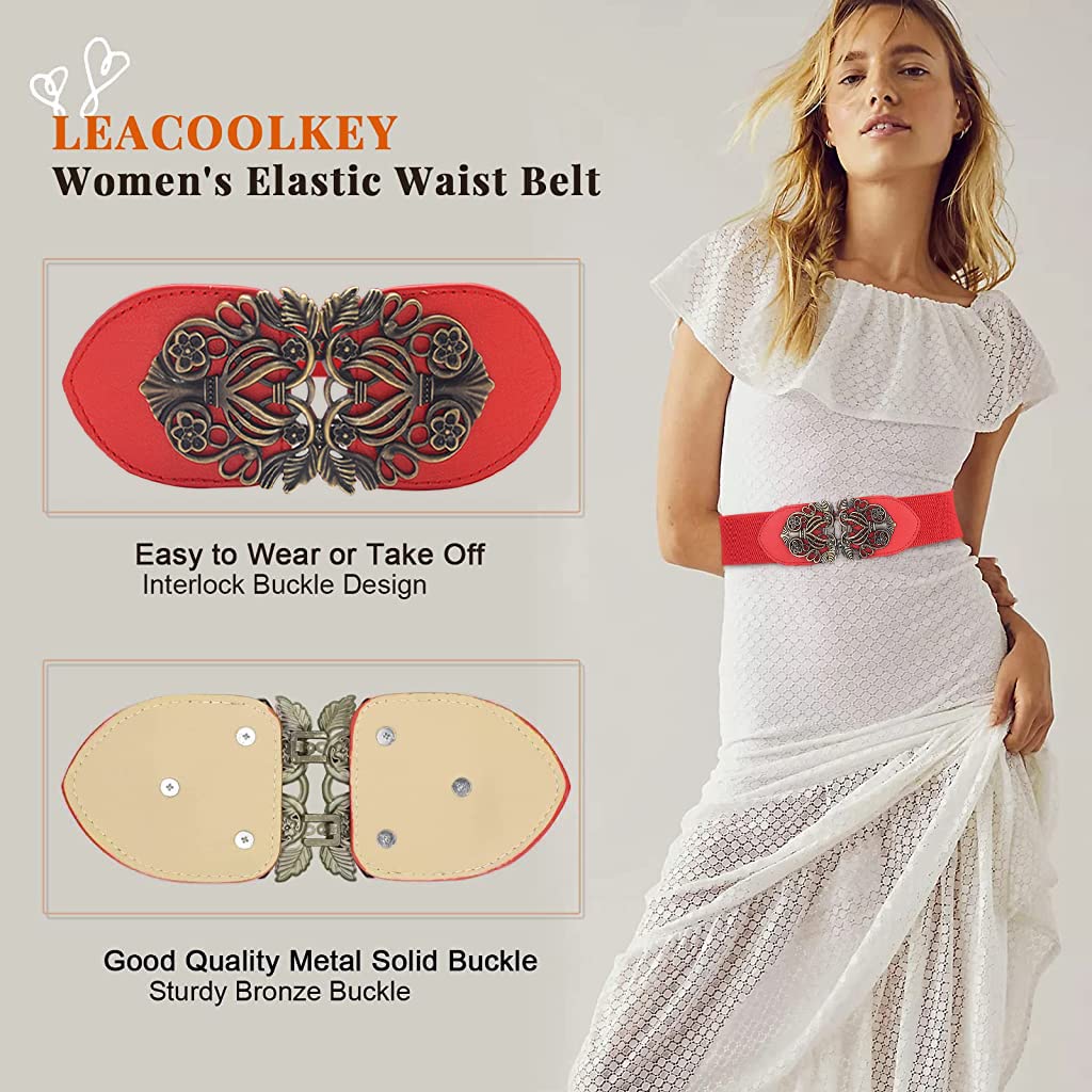 Zibuyu Waist Belt for Women Dresses with Interlocking Buckle featuring 2.3 in Wide Elastic | Brown
