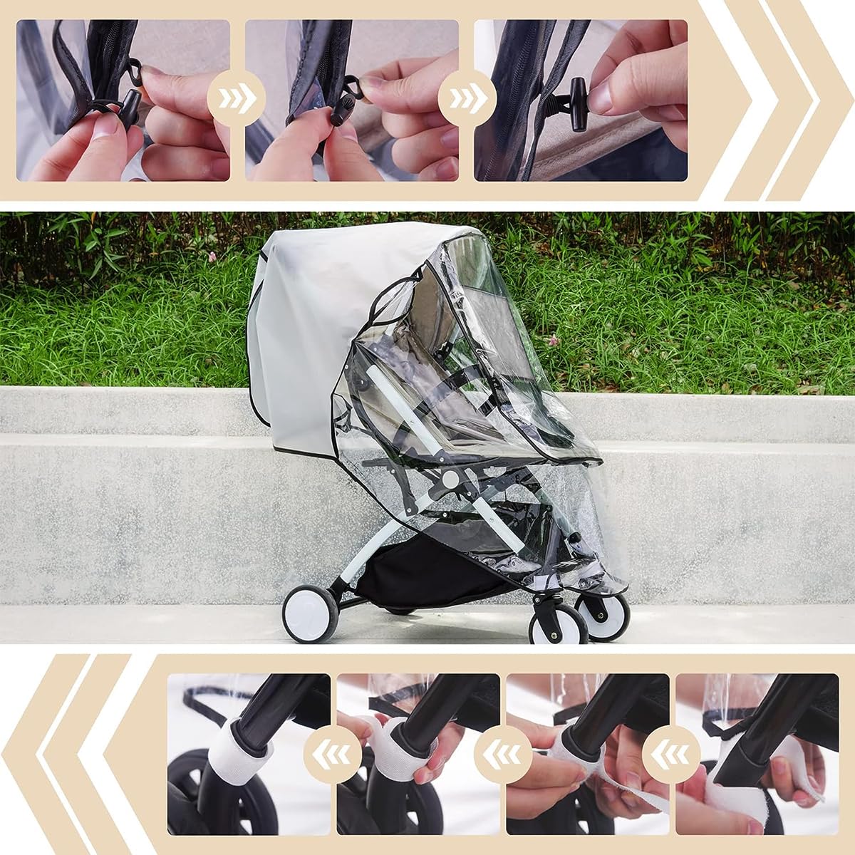 Universal Baby Stroller Rain Cover with Clear Zip Front and Waterproof Oxford Cloth | Foldable Dustproof Protection