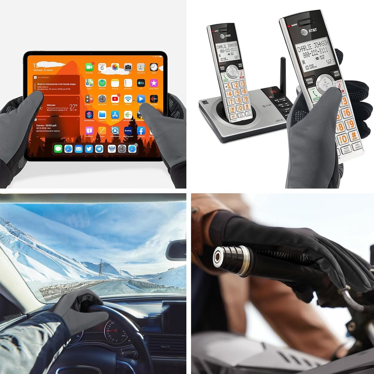 GUSTAVE Winter Gloves for Men with Touchscreen Fingertips and Anti Slip Palm | Splashproof Black Grey Thermal Lined