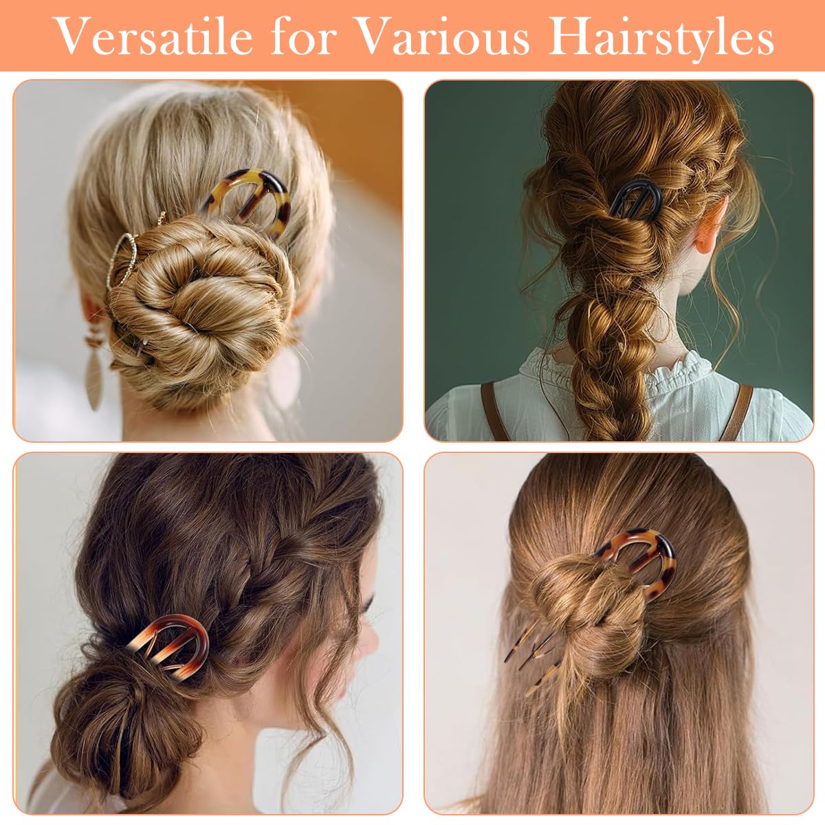 MAYCREATE French Hair Pins for Styling Buns with 3 Tongs Grip 10pcs Acrylic U Clips | Women’s Elegant Accessories