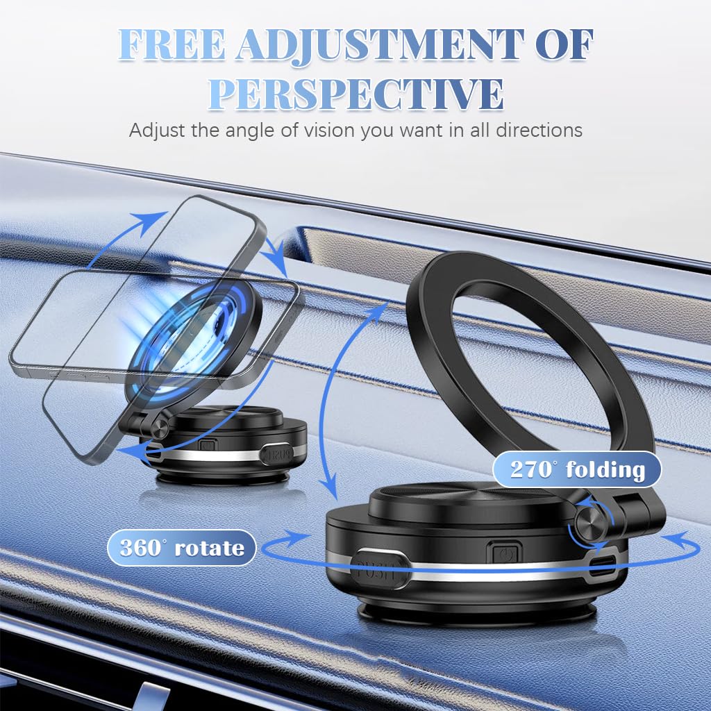STHIRA Magnetic Mobile Holder for Car with 360 Degree Rotation and Strong Suction Cup | Multi Surface Mount for Dashboard Kitchen or Office