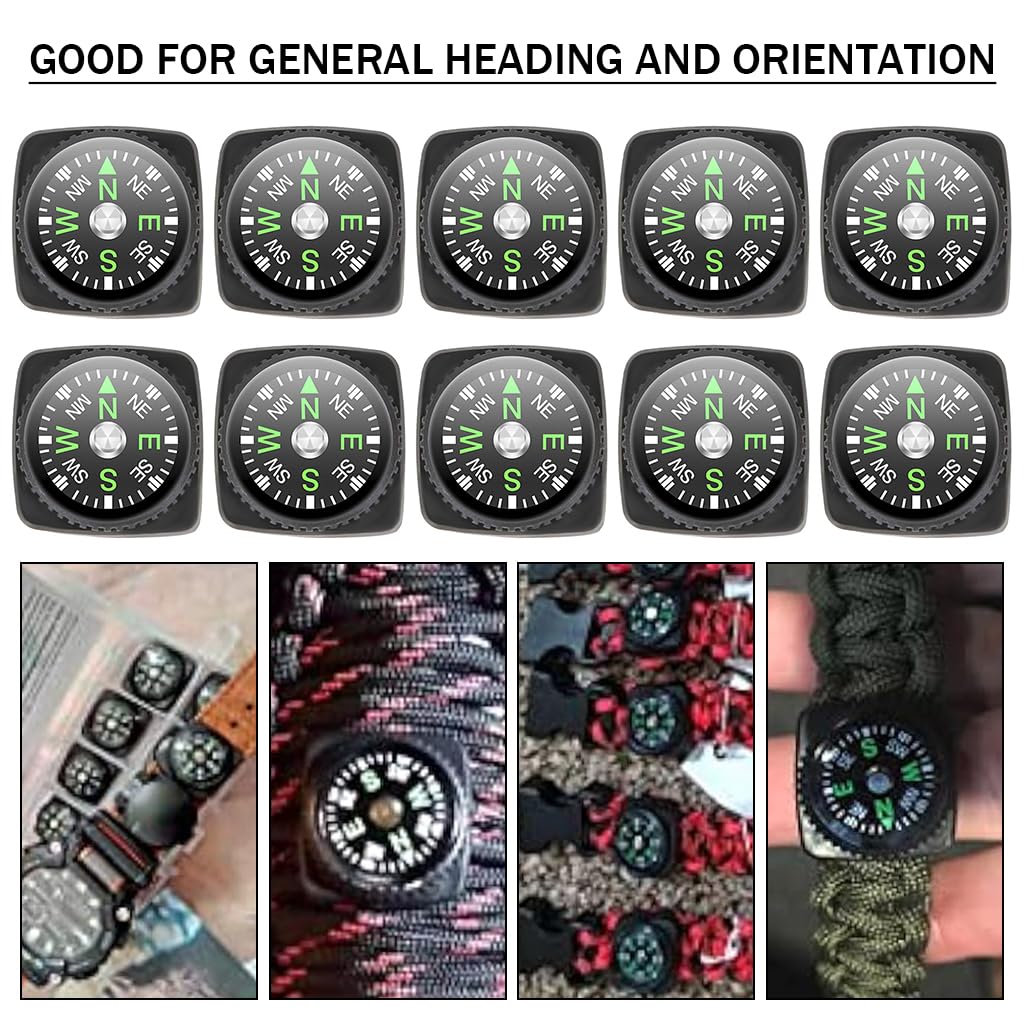 PROBEROS Wrist Compass Pack of 10 for Hiking and Camping featuring 24mm Base Mount | Compatible with 21mm Watch Strap