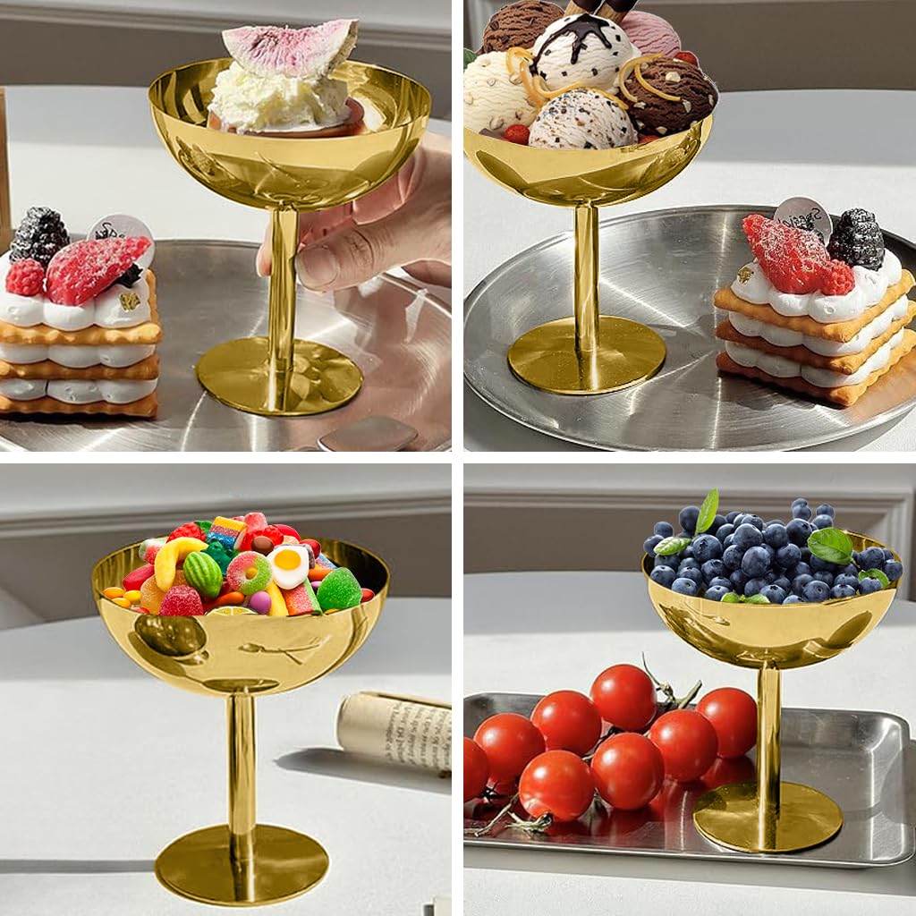 Supvox Ice Cream Bowl 200 ml for Desserts and Snacks featuring Golden Finish Stainless Steel | Easy to Clean Tableware
