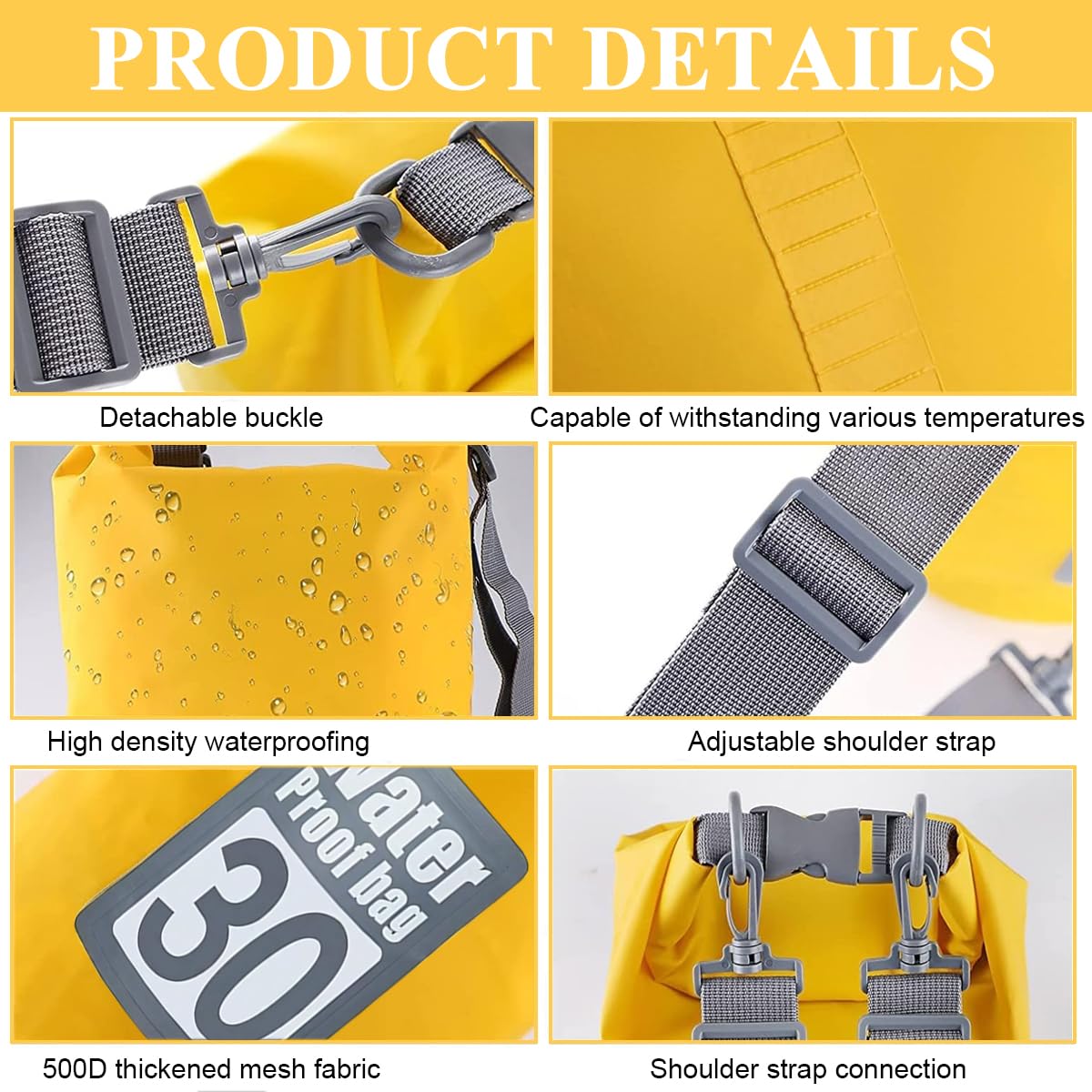 Proberos Dry Bag for Kayaking and Camping with 30L Capacity and Roll Top Closure | PVC Waterproof Phone Case