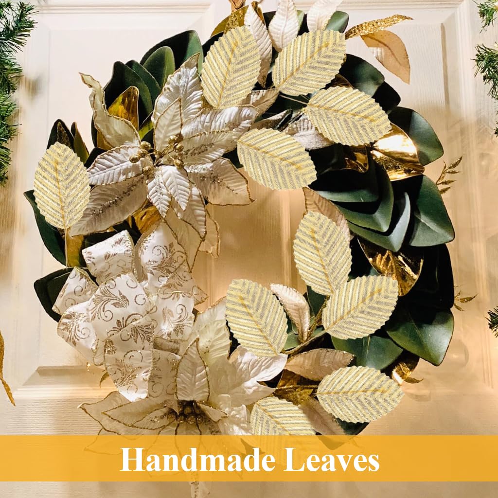 HASTHIP® 200Pcs Golden Leaves for Decoration 1.96 inches Fabric Golden Leaves with Flexible Stem, Embossed Golden Leaves Craft Decorative Golden Leaves for DIY Handcrafts, Scrapbooking, Album Decor