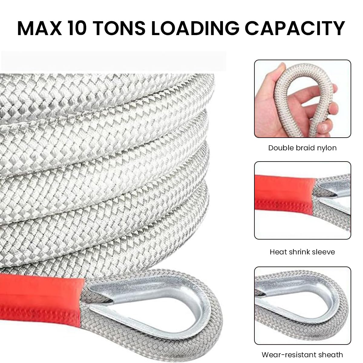 STHIRA Car Towing Rope for Sedans SUVs and Trucks with 11,000 lb Capacity & Reflective Strips | 13 ft Polyester Tow Belt with Reinforced End Loops