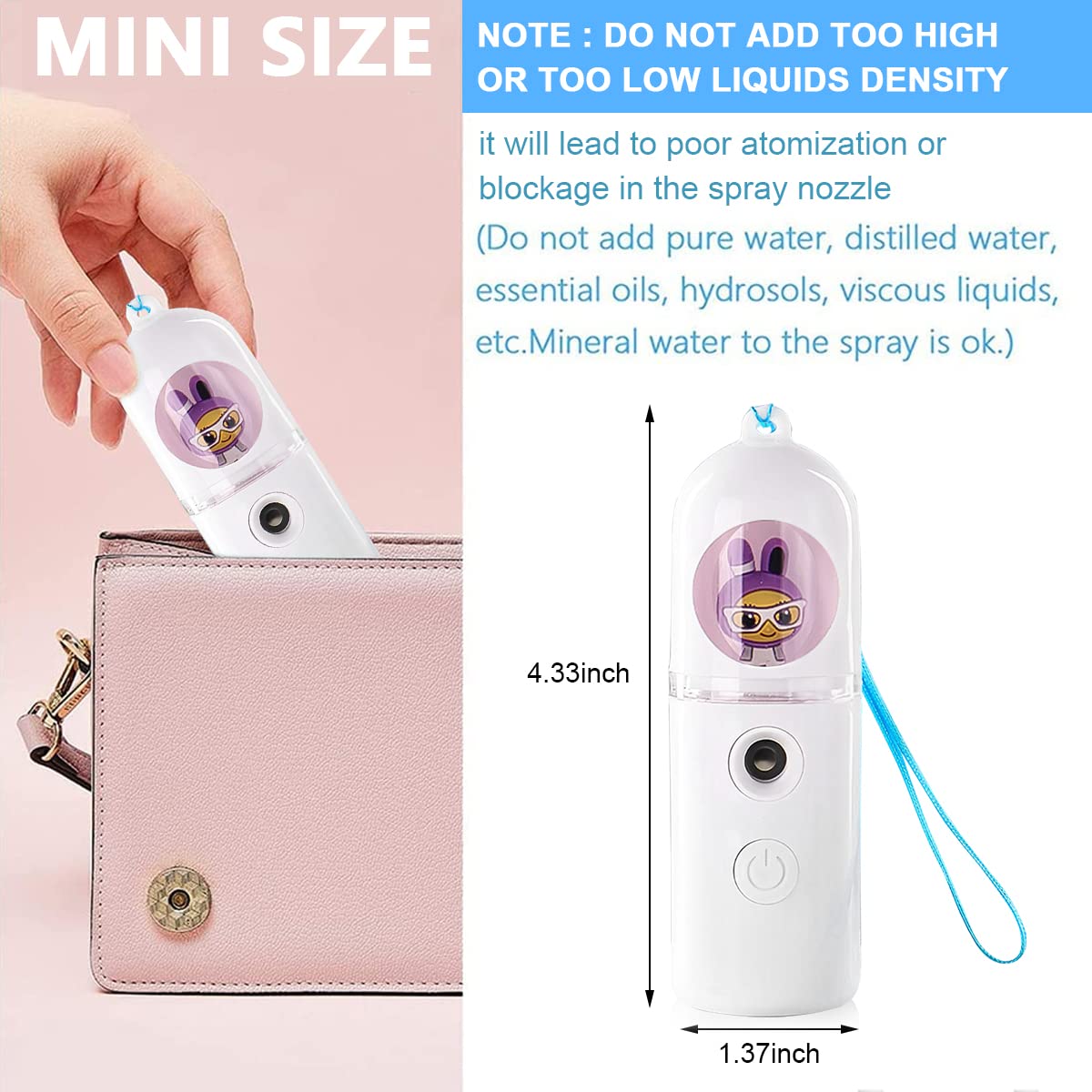 MAYCREATE® Nano Facial Mist Sprayer, Cute Nano Mist Spray Steamer, Portable Face Spray Machine for Women Girls, Skin Care Moisturizing & Hydrating for Face, Daily Makeup (30ml Tank, USB Rechargeable)