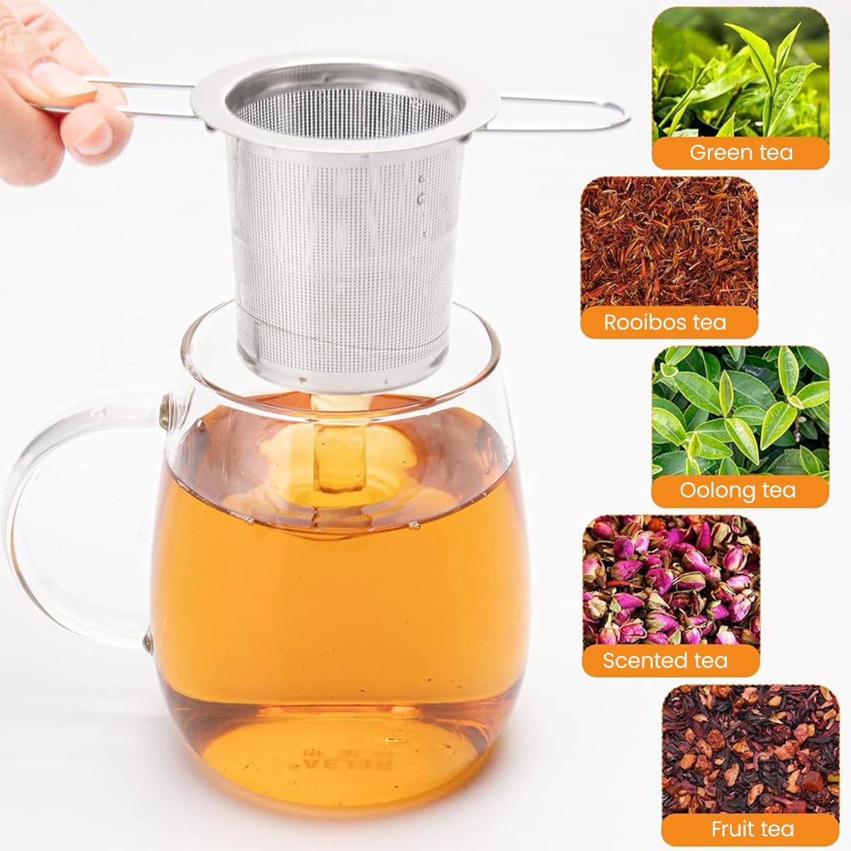 Supvox® 304 Stainless Steel Tea Infuser Tea Strainer with Folding Ears Tea Filter for Loose Tea, Chamomile, Green Tea Loose Leaves 5 inches Fine Mesh Strainer for Teapots, Cups, Mugs