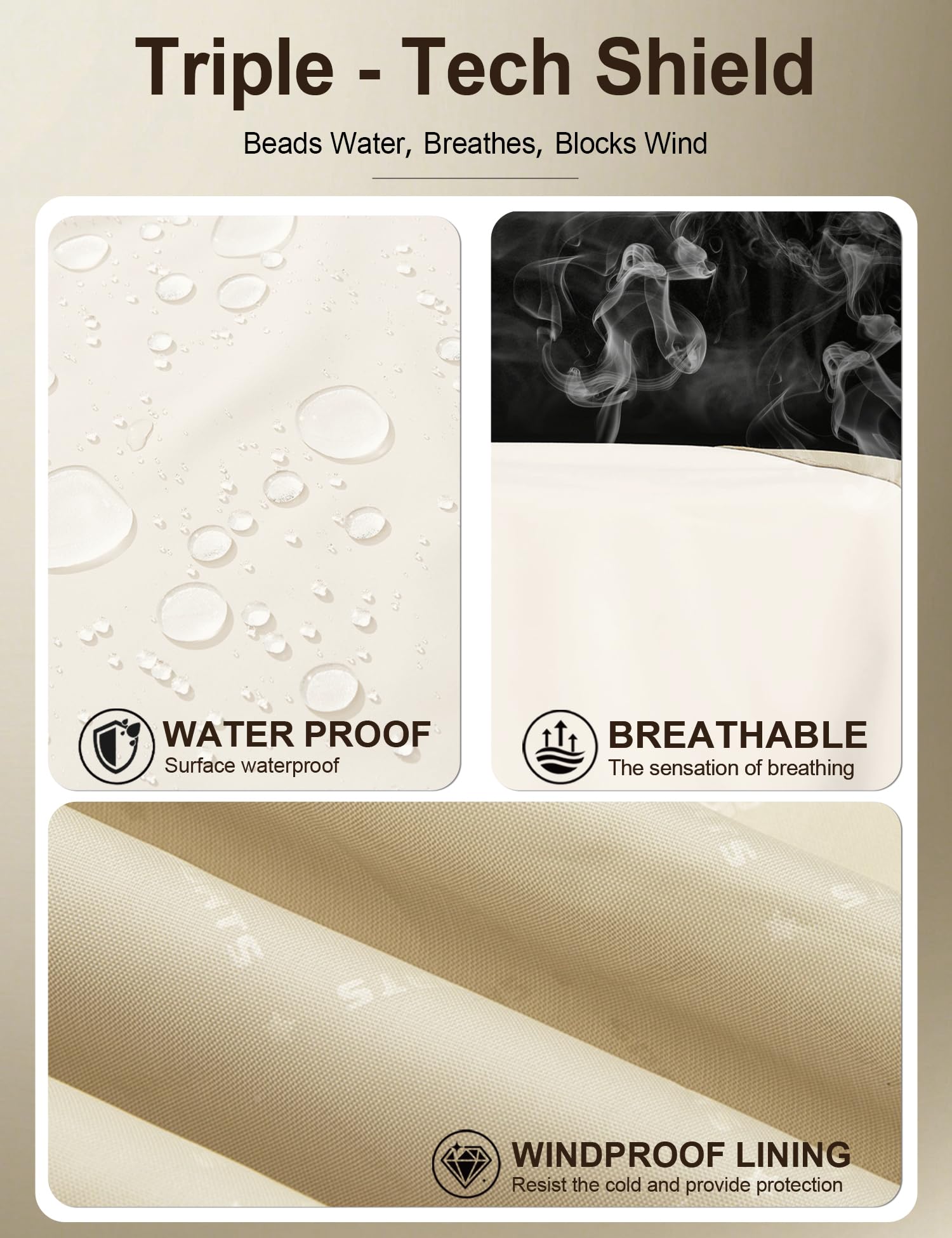 Venzina Men's Lightweight Jacket for Hiking and Cycling with Reflective Sleeves | Breathable Windproof Water‑Repellent Coat in Light Khaki