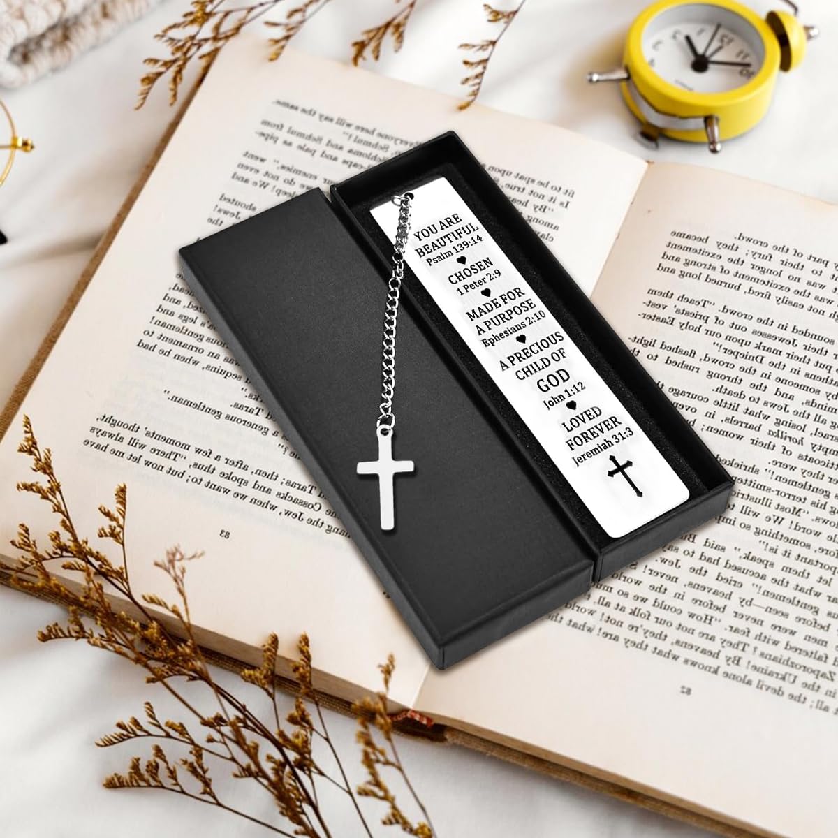 Climberty Metal Bookmarks with Cross Pendant Chain for Bible Reading | Stainless Steel Christian Gift