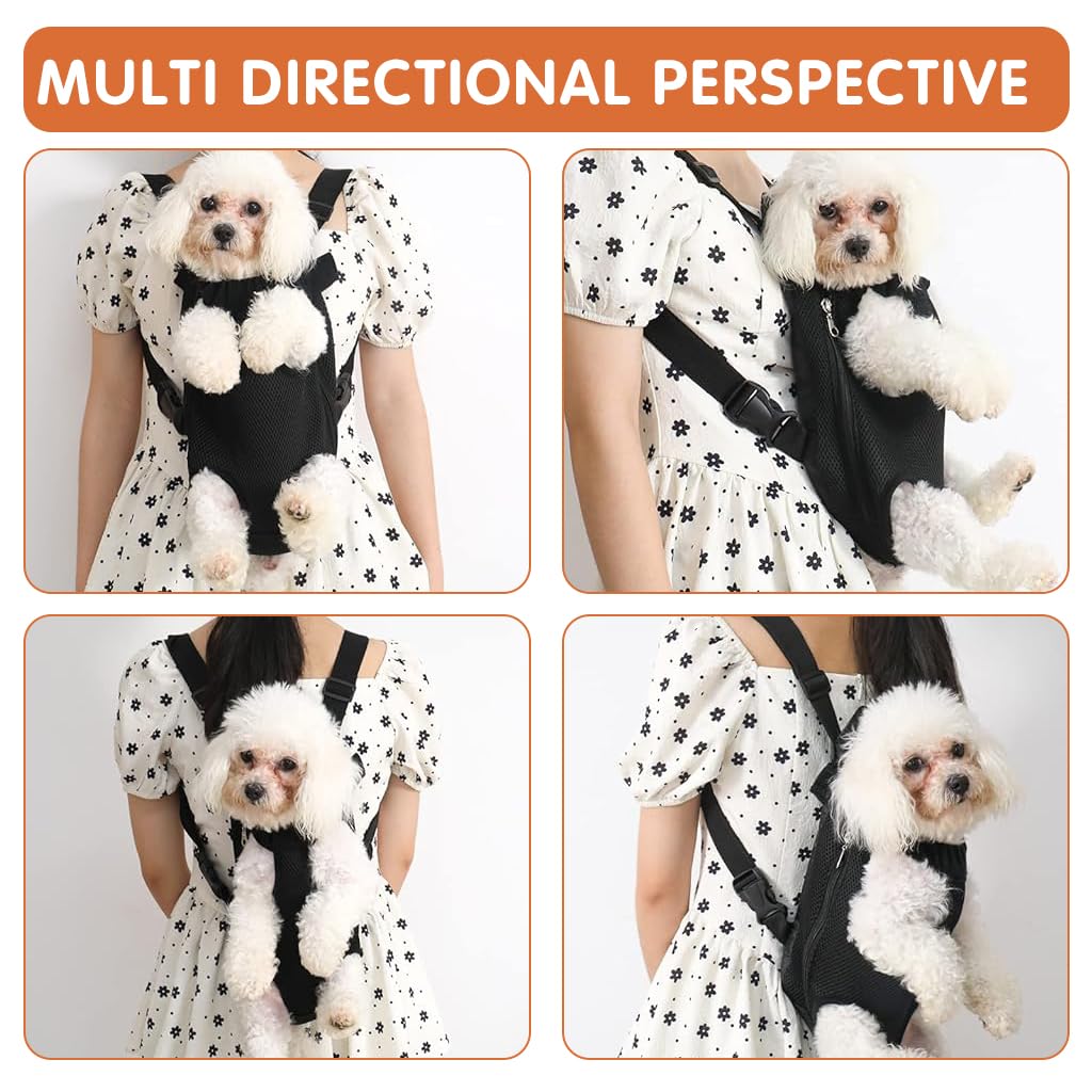 Qpets Pet Carrier Backpack for Small Dogs with Safety Collar Buckle and Breathable Mesh | Chest Carry Design 48cm Chest 34cm Back Length