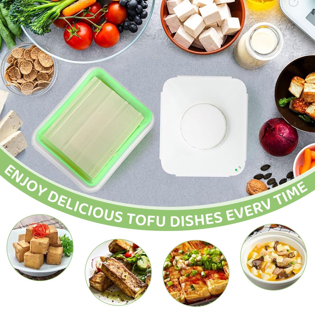 HASTHIP® Tofu Press Tofu Maker Tofu Shaper Drainer Food-grade Fresh Tofu Mold Stainless Steel Spring-loaded Tofu Press for Homemade Tofu Salad, Vegan Diet, 15.5x13.5x13.5cm