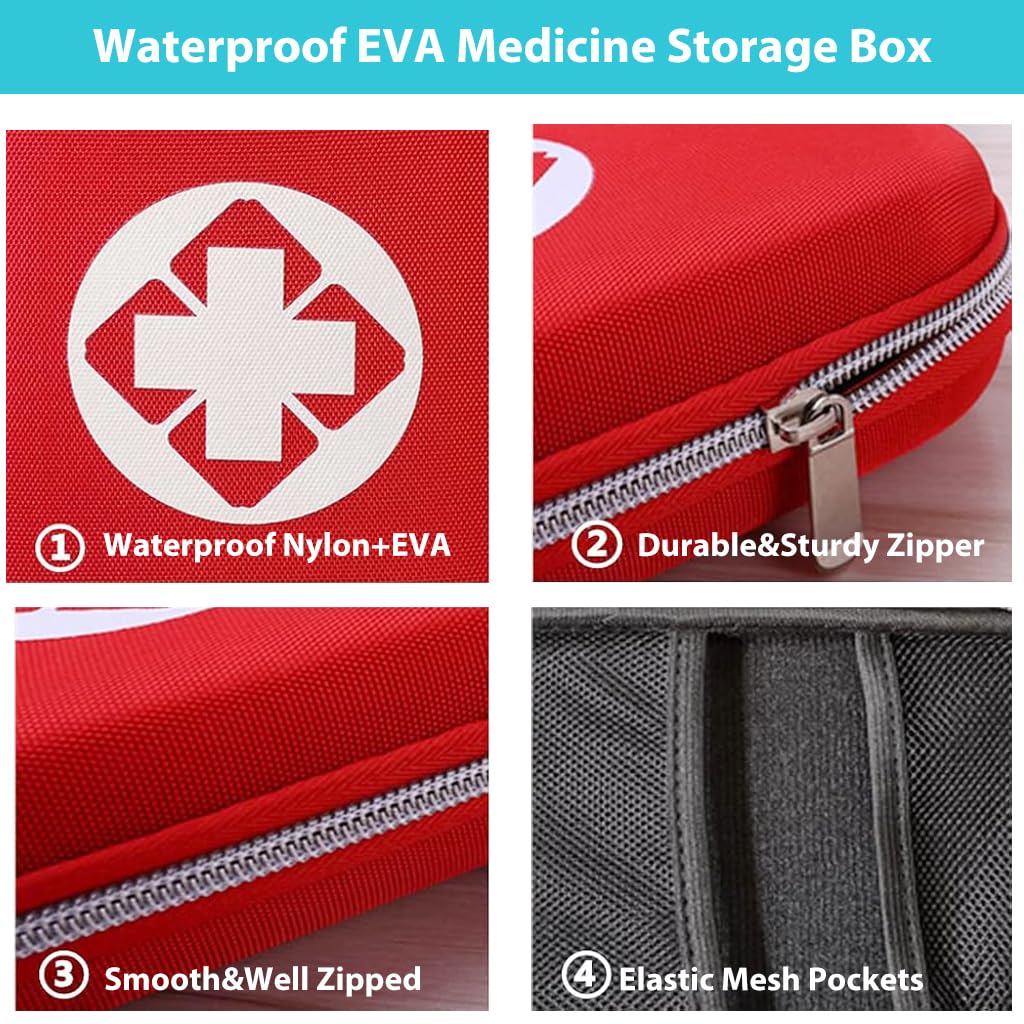 PROBEROS First Aid Kit Bag for Travel Camping and Home with Waterproof EVA Case 21x13x5cm | 3PCS Compact Medicine Organizer