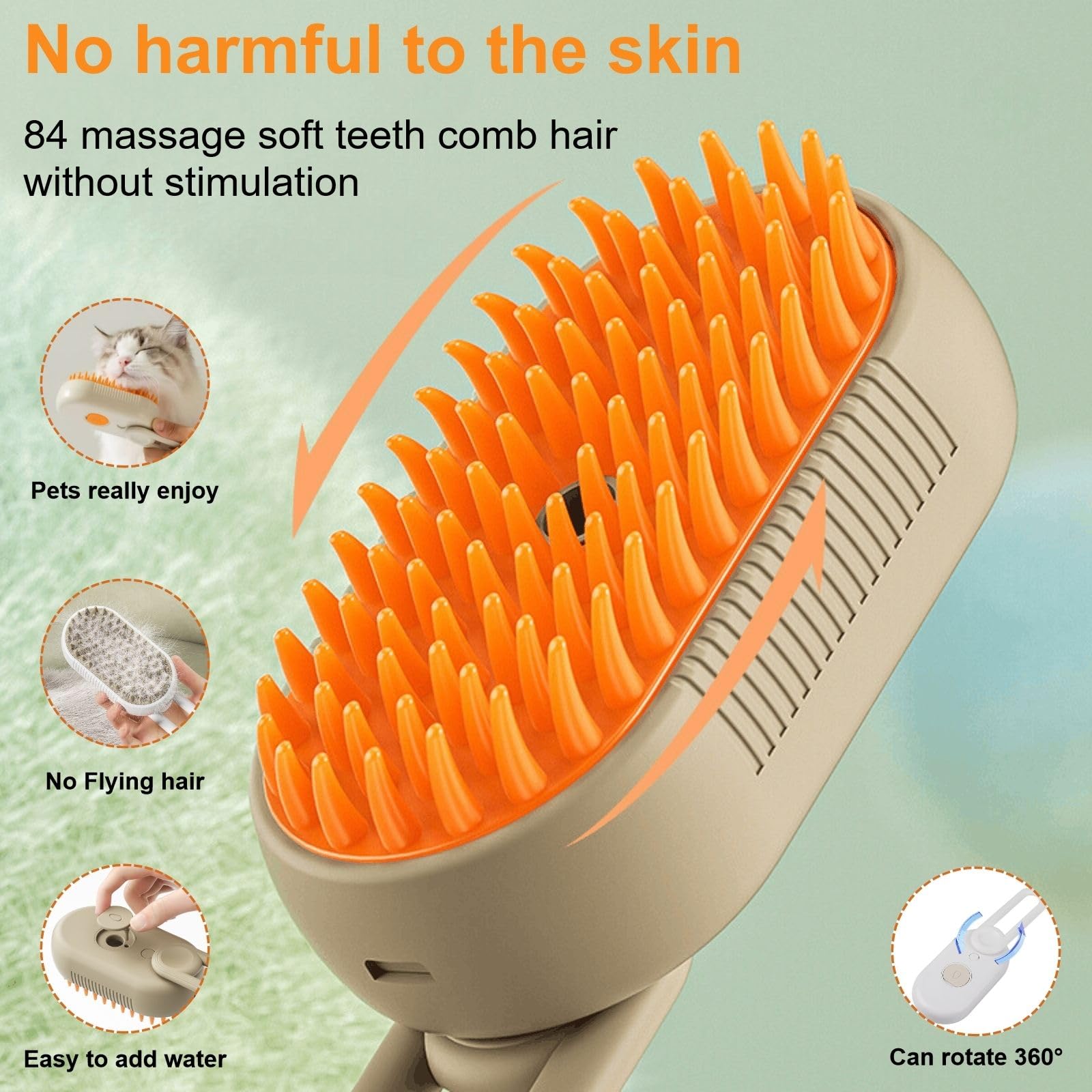 Qpets Electric Pet Steam Hair Brush for Bath‑Free Grooming with USB Recharge and Swivel Handle