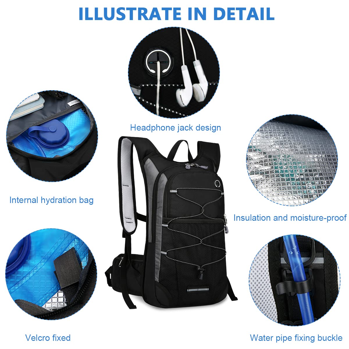 GUSTAVE Hydration Backpack for Hiking and Cycling with 2L BPA Free Bladder | Lightweight Waterproof Design