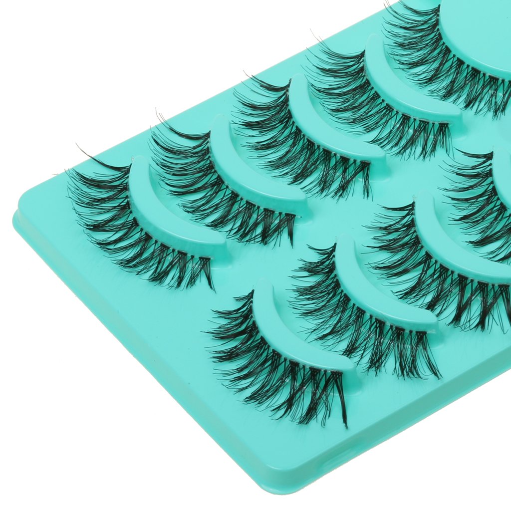 Supvox  Magideal Beauty Makeup Handmade Messy Cross Style False Eyelashes (Green) - Pack of 5 Pairs