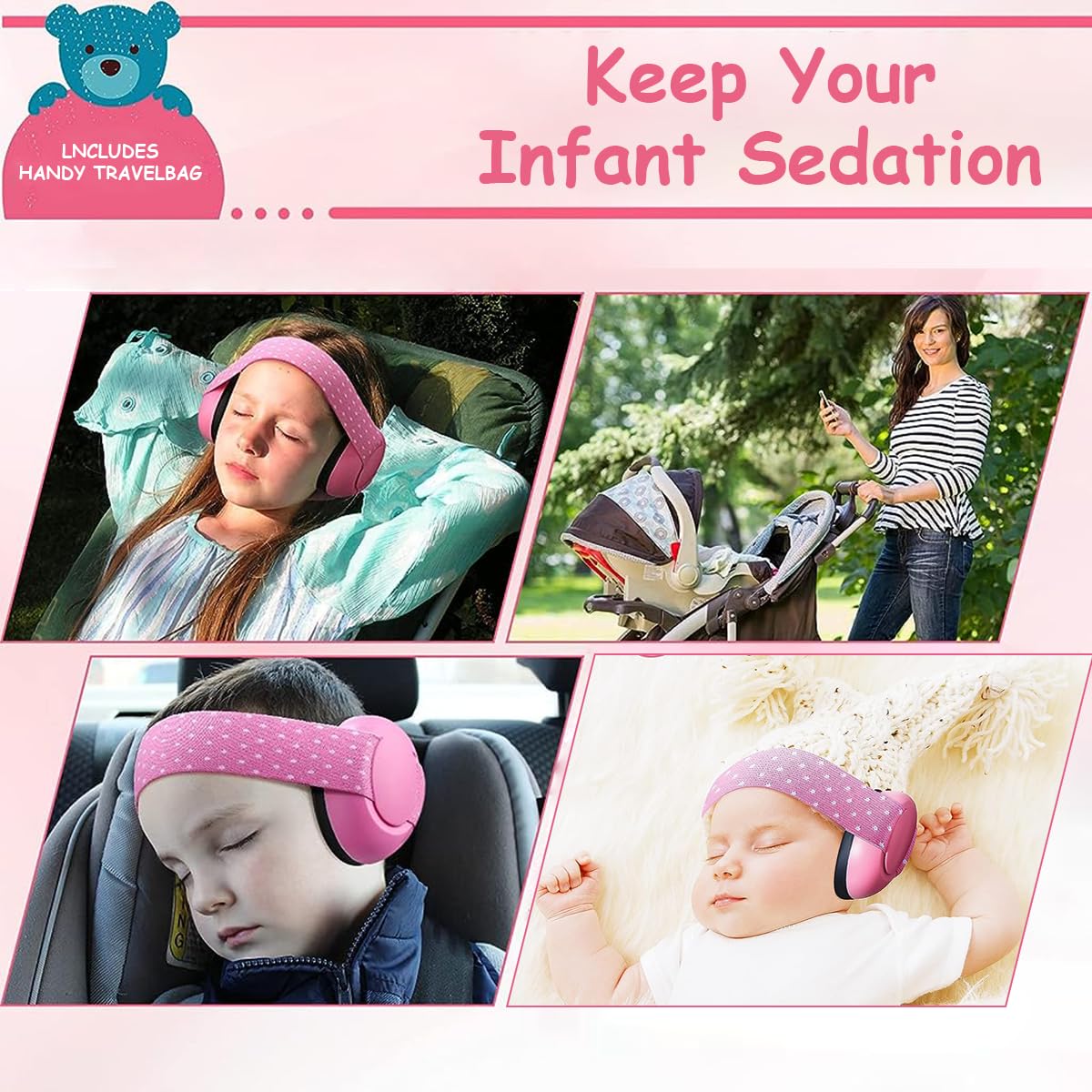 SNOWIE SOFT® Noise Cancellation Ear Muffs for Baby Use Noise-cancelling Ear Muffs for Baby Toddler Ear Muffs for Noise Reduction Baby Ear Muffs for 0-3 Years Old On Flight Sleep Travel (Pink)