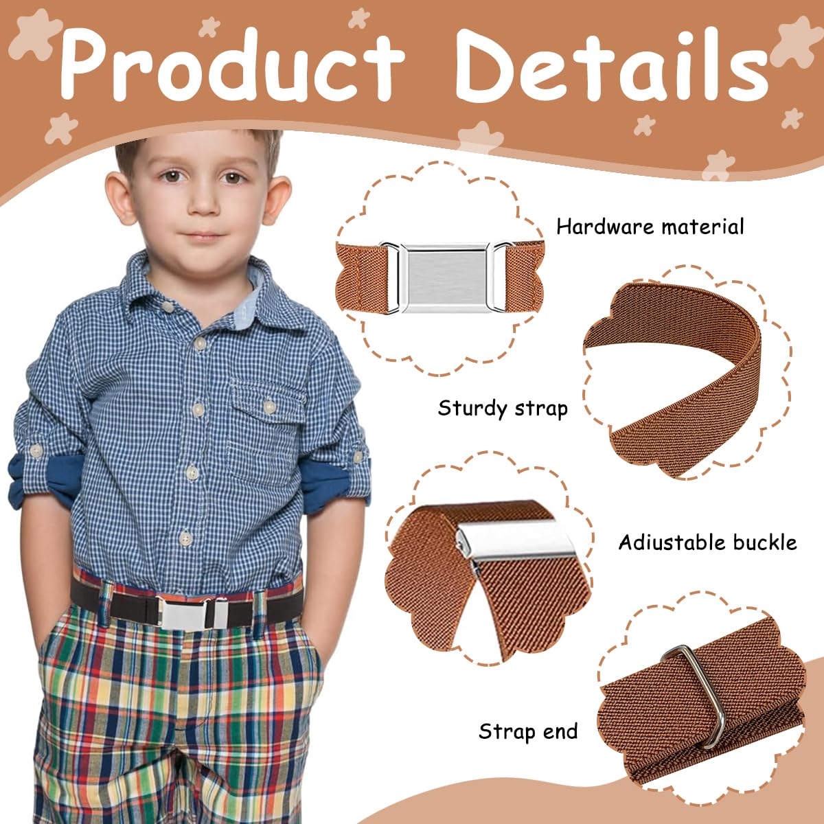 GUSTAVE® 2 Pack Belt for Kids, Stretchy Kids Belt for Boys Girls, Adjustable Waist Belt, Elastic Silver Buckle Child Toddler Belt - Black & Brown Set